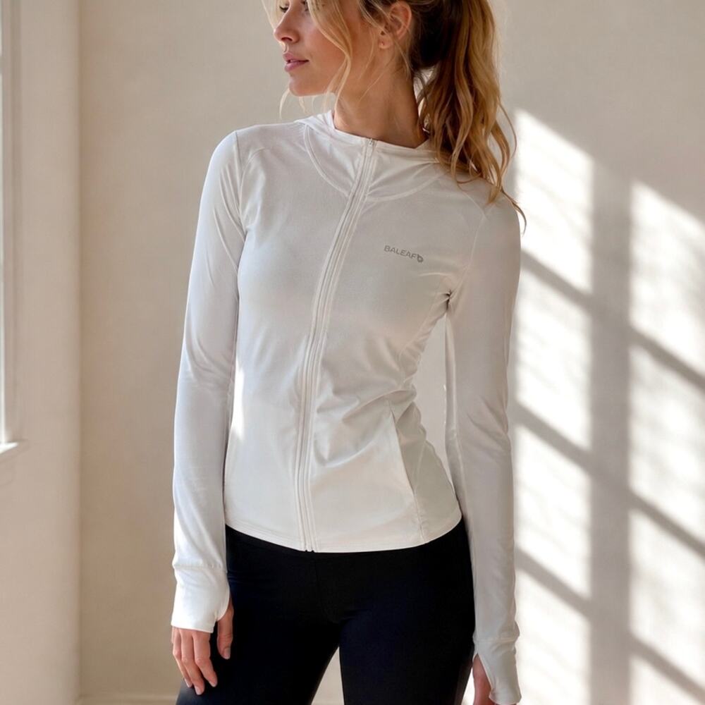 BALEAF White Form Fitting Zip Up Jacket Women's XS Layering Athletic Running